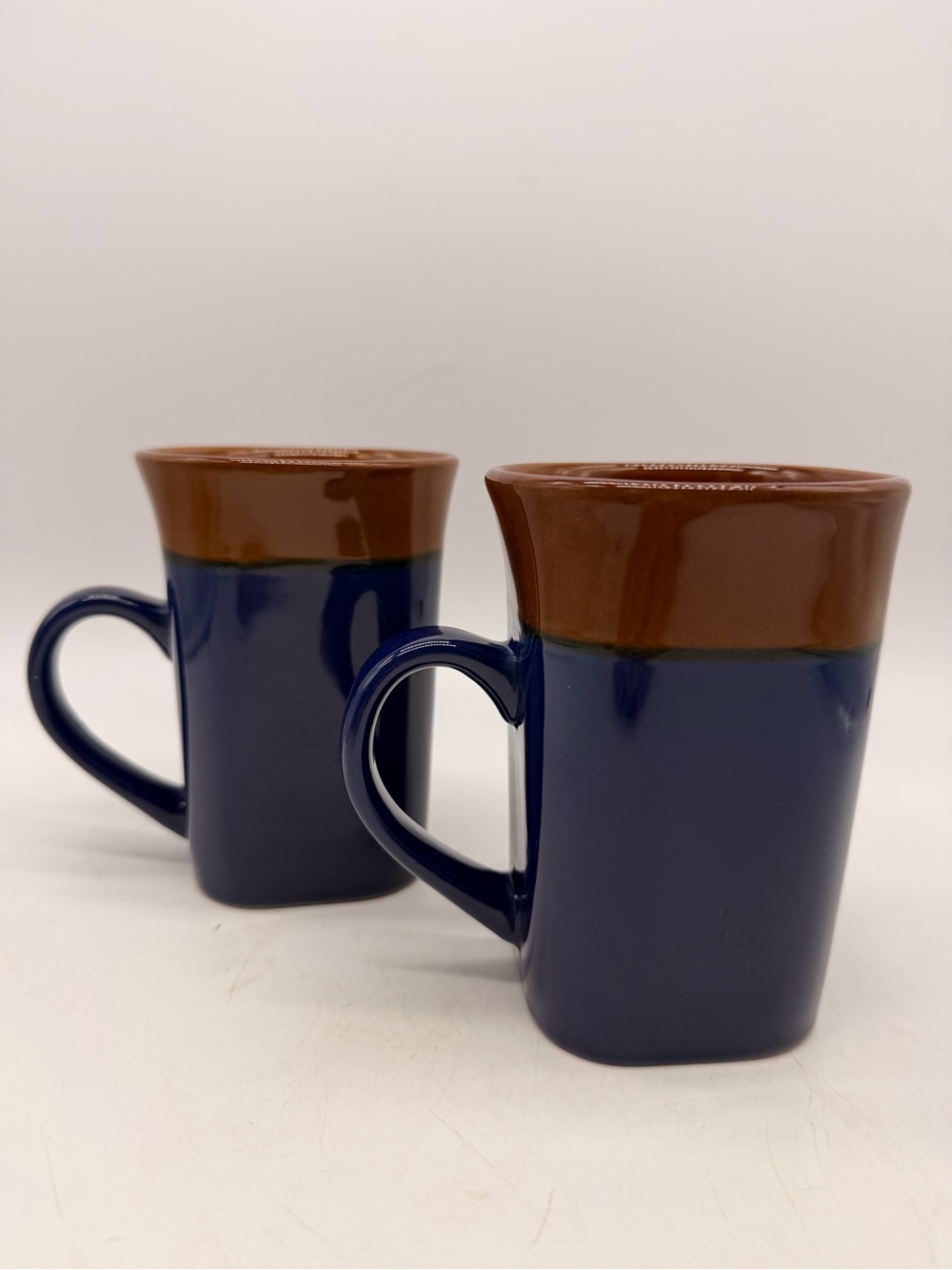 Two (2) Royal Norfolk Coffee Mugs Dark Blue and Brown Glaze  16oz Stoneware